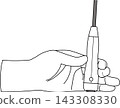 Medical illustration of how to hold the ultrasound probe and short-axis view during ultrasound-guided puncture. 143308330