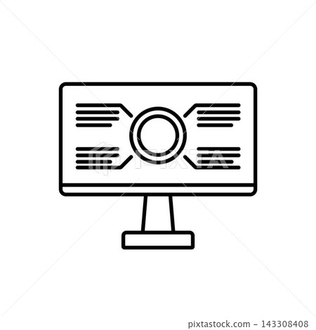 Minimalist Line Art Computer Monitor Icon Displaying Target Reticle Diagram with Structured Text Lines for Analytical Focus Minimalist Line Art Computer Monitor Icon Displaying Target Reticle Diagram with Structured Text Lines for Analytical Focus 143308408