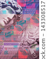 Post-internet collage with Antinous sculpture, glitch effect, digital junk art and system message window popups No Signal in underground aesthetic background. 143308517