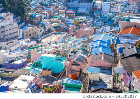 Gamcheon village Busan South Korea colorful houses on a hillside overlooking the sea Gamcheon village Busan South Korea colorful houses on a hillside overlooking the sea 143308817