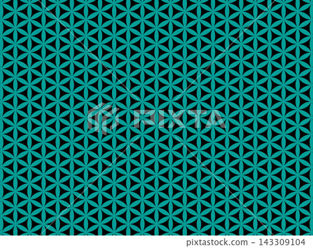 A background featuring the Flower of Life in blue-green and black. A background featuring the Flower of Life in blue-green and black. 143309104