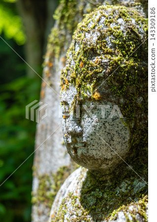 Kannon stone statue at Mitaki-Dera temple in Hiroshima, Japan Kannon stone statue at Mitaki-Dera temple in Hiroshima, Japan 143309186