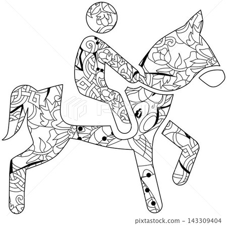 Equestrian icon for coloring. Olympic sport. Abstract hand drawing. Equestrian icon for coloring. Olympic sport. Abstract hand drawing. 143309404