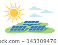 Bright sun shines on solar panels. Concept of solar power generation by sunlight 143309476
