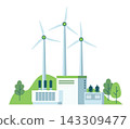 Windmills for electric power production. Wind turbine electricity power as alternative energy 143309477