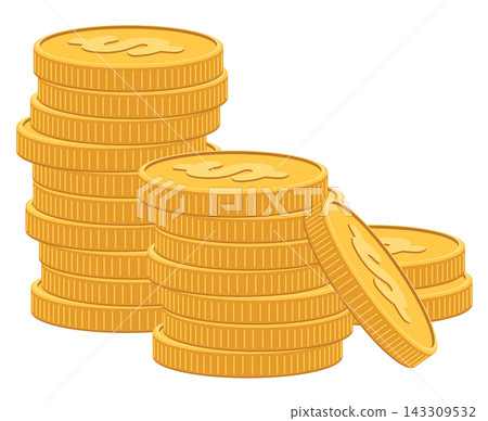Gold money stack, cash or treasure. Bank, finance, investment, profit or gain concept Gold money stack, cash or treasure. Bank, finance, investment, profit or gain concept 143309532