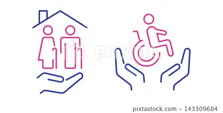 Vector icon of care for the elderly, support for the disabled 143309684