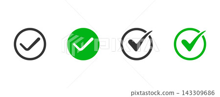Green and Black Check Mark Icon Set, isolated on a white background. Green and Black Check Mark Icon Set, isolated on a white background. 143309686