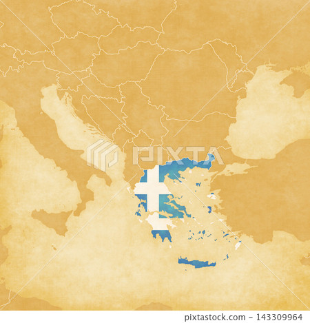 Ocher map of Balkans - Greece Ocher map of Balkans - Greece 143309964