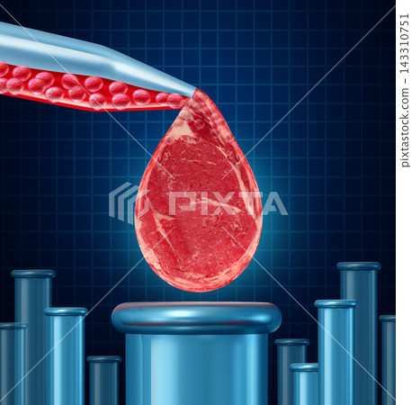 Lab Grown Meat and Cultured Beef Steak in Futuristic Biotechnology Lab Lab Grown Meat and Cultured Beef Steak in Futuristic Biotechnology Lab 143310751