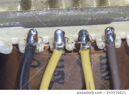 Electrical Wiring Close-Up with Soldered Terminal Connections Electrical Wiring Close-Up with Soldered Terminal Connections 143310821