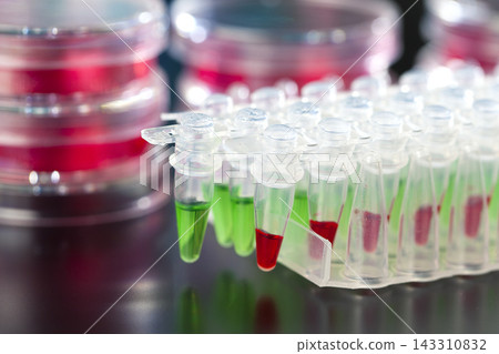 Laboratory Test Tubes with Colorful Liquid Samples 143310832