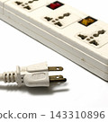 Power Plug and Extension Socket on White Background 143310896