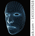 Digital Face Wireframe Mask on Black Background 143310928