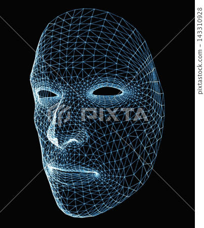 Digital Face Wireframe Mask on Black Background Digital Face Wireframe Mask on Black Background 143310928