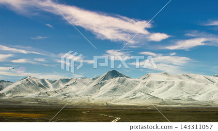 Panoramic View of Snow Capped Mountains on the Tibetan Plateau Under a Clear Blue Sky Panoramic View of Snow Capped Mountains on the Tibetan Plateau Under a Clear Blue Sky 143311057