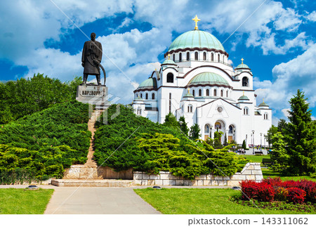Temple of Saint Sava and Nikola Pašić Statue in Belgrade, Serbia Temple of Saint Sava and Nikola Pašić Statue in Belgrade, Serbia 143311062