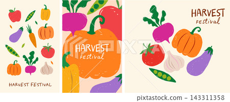 Harvest and autumn festival posters and banners set with hand drawn vegetables, including beetroot Harvest and autumn festival posters and banners set with hand drawn vegetables, including beetroot 143311358