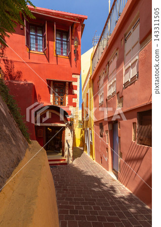 Narrow Street in Chania Old Town, Crete, Greece Narrow Street in Chania Old Town, Crete, Greece 143311505