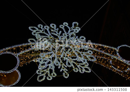 Thousands of bright LED bulbs adorn a main street in Vigo, Galicia, for tourists Thousands of bright LED bulbs adorn a main street in Vigo, Galicia, for tourists 143311508