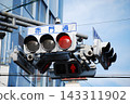 The complex Japanese traffic lights at the Akamon-dori intersection 143311902