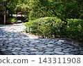 Beautiful stone paths and lush greenery in a Japanese garden 143311908