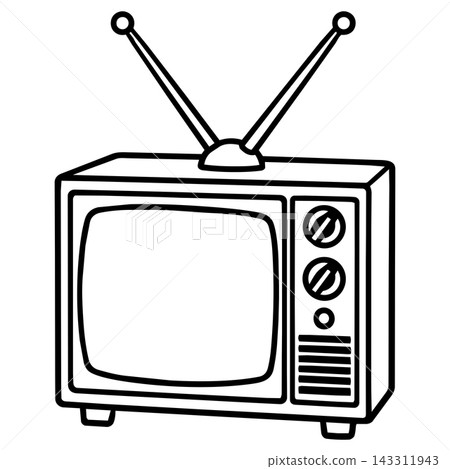 Retro television coloring page featuring vintage old single tv set Retro television coloring page featuring vintage old single tv set 143311943