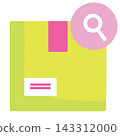 Illustration of a delivery package or cardboard box combined with a magnifying glass icon, perfectly representing concepts like parcel tracking, order lookup, shipment search, logistics inspection, an 143312000