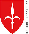 Trieste coat of arms with white halberd in a red shield 143312083