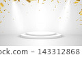 Winner podium with gold elegant confetti on white background. Award ceremony template. Product presentation, luxury display, celebration, competition or promotional design. Vector illustration 143312868