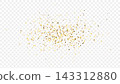 Gold glitter particles and golden confetti. Festive luxury effect on transparent background. Magic dust for celebration, wedding or invitation. Christmas elegant design. Vector illustration 143312880