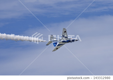 Blue Impulse aerobatic team at Matsushima Air Base conducts flight training under the autumn blue sky in Higashimatsushima City, Miyagi Prefecture. Blue Impulse aerobatic team at Matsushima Air Base conducts flight training under the autumn blue sky in Higashimatsushima City, Miyagi Prefecture. 143312980