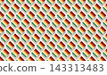 Seamless festive stripe tile pattern, diagonal red orange green squares, warm color mix 143313483