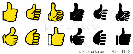 A set of vector icons for thumbs-up and thumbs-up signs in yellow and black. A set of vector icons for thumbs-up and thumbs-up signs in yellow and black. 143313490