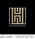Luxury golden letter H monogram logo design on dark background, elegant corporate brand identity symbol for business, premium company icon digital art 143314735