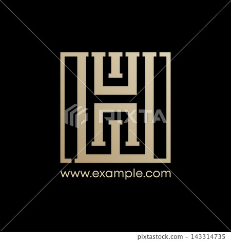 Luxury golden letter H monogram logo design on dark background, elegant corporate brand identity symbol for business, premium company icon digital art Luxury golden letter H monogram logo design on dark background, elegant corporate brand identity symbol for business, premium company icon digital art 143314735