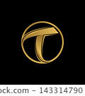 Luxury golden letter T circle emblem high logo design on dark background, elegant corporate brand identity symbol for business, premium company icon. 143314790