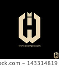 Luxury golden letter H hexagon logo design on dark background, elegant corporate brand identity symbol for business, premium company icon with tagline 143314819