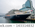 A panoramic view of luxury ocean liner docked at Canada Place Marina in Vancouver, Canada. 143314832