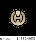 Luxury golden letter H circle badge circle logo design on dark background, elegant corporate brand identity symbol for business, premium company icon. 143314955