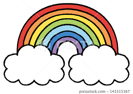 A simple, hand-drawn vector illustration of a rainbow and clouds. A simple, hand-drawn vector illustration of a rainbow and clouds. 143315367