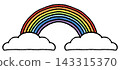 A simple, hand-drawn vector illustration of a rainbow and clouds. 143315370