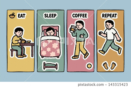 Eat Sleep Coffee Repeat Daily Routine Vector Illustration 143315423