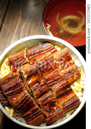 Unadon (eel rice bowl) and soup Unadon (eel rice bowl) and soup 143315963