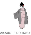 A woman in a kimono wearing a haori jacket; preparing for autumn. 143316083