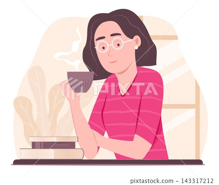 Young Woman Drinking Coffee and Sitting in Cozy Coffee Shop Cafe for Relaxing Lifestyle Concept Illustration Clip Art Young Woman Drinking Coffee and Sitting in Cozy Coffee Shop Cafe for Relaxing Lifestyle Concept Illustration Clip Art 143317212