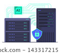 Central Server Syncing Data to Storage Server for Backup and Encryption Purposes via Wireless Connection Technology Concept Illustration Clip Art 143317215