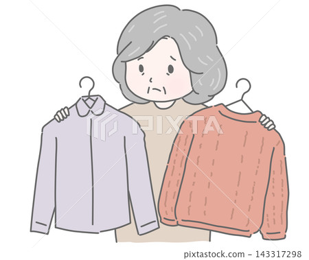 老年婦女在挑選衣服時會遇到困難。 老年婦女在挑選衣服時會遇到困難。 143317298