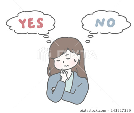 A woman struggling to decide between YES or NO A woman struggling to decide between YES or NO 143317359