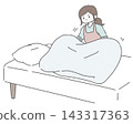 A woman takes out a futon and makes the bed. 143317363